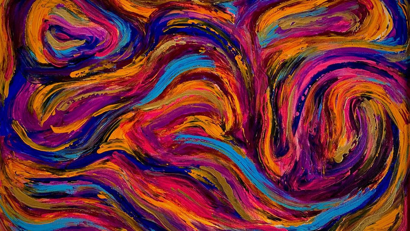 abstract painting of many coloured swirls