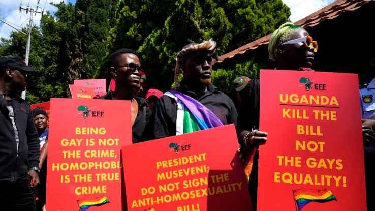 Ugandan youths demonstrate in Pretoria, South Africa 